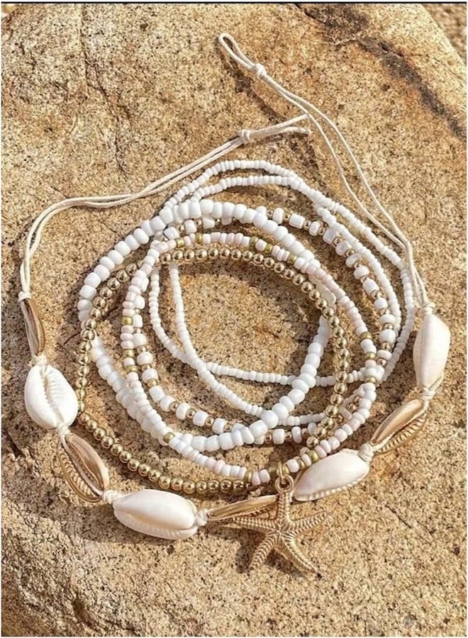 YJ 7Pcs Shell Anklet Set for Women Adjustable Boho Beaded Anklets Sea Shell Starfish Sea Turtle Ankle Bracelets Summer Beach Chainlets Foot Jewelry Accessories - Image 3