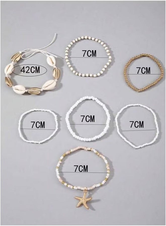 YJ 7Pcs Shell Anklet Set for Women Adjustable Boho Beaded Anklets Sea Shell Starfish Sea Turtle Ankle Bracelets Summer Beach Chainlets Foot Jewelry Accessories - Image 2