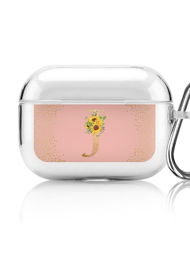 Stylizedd Classic Clear printed Case for Apple Airpods Pro Soft TPU Gel Thin Transparent Flexible Cover - Custom Monogram Initial Letter Mandala Floral Pattern Alphabet - J (Rose Pink ) - Image 1