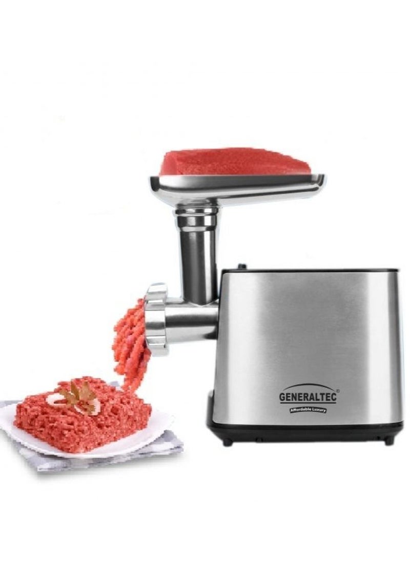 GENERALTEC Generaltec 500W Meat Grinder with Stainless Steel Housing, Blade & Steel Gears, 3mm, 5mm, 7mm Cutting Plate 