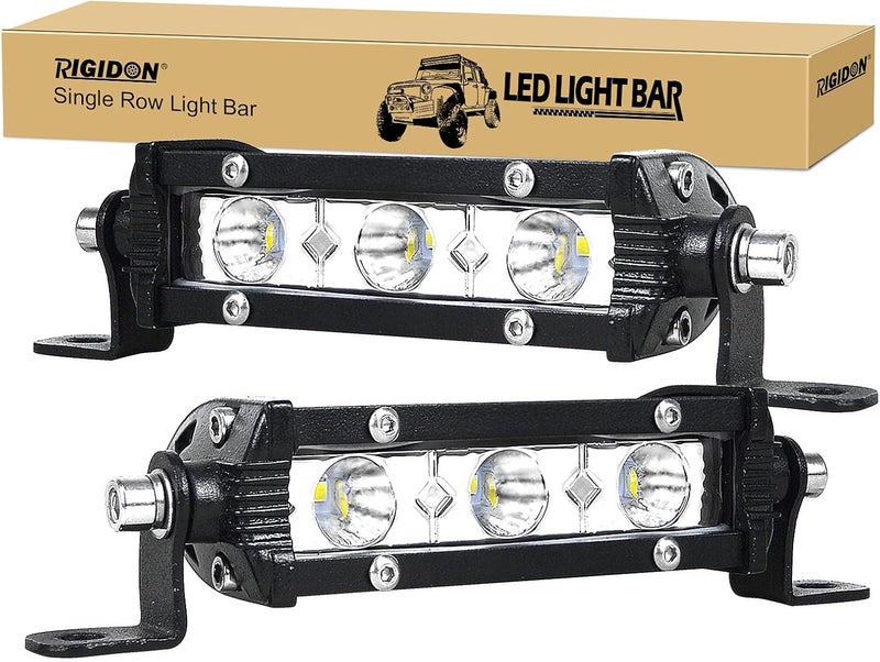 RIGIDON 2 قطعة 4 بوصة 15 واط شعاع نقطي لمصباح شريط LED للسيارة صف واحد فائق النحافة 12 فولت 24 فولت للطرق الوعرة والشاحنات وسيارات الدفع الرباعي وUTE وATV و4x4، مصباح عمل قيادة مقاوم للماء، مصباح ضباب أبيض 6000 كلفن، YY-05-15-SX2 - Image 1
