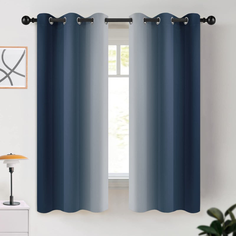 COSVIYA Grommet Ombre Room Darkening Curtains 63 inch Length Navy Blue and Greyish White Gradient Drapes Light Blocking Insulated Thermal Window Curtains for BedroomLiving Room2 Panels42x63 inches