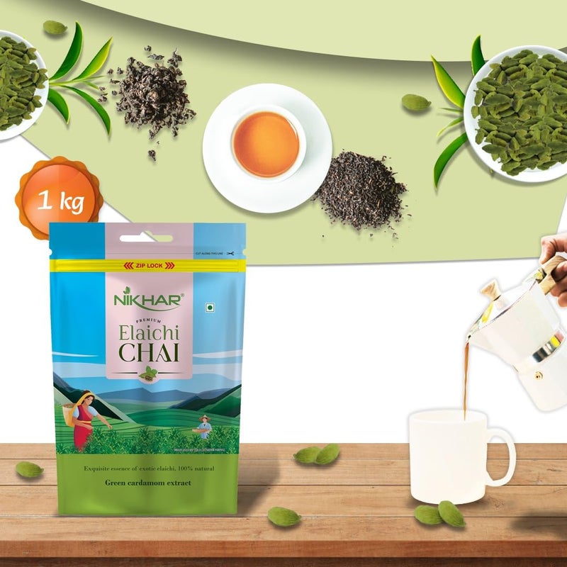 Nikhar Tea شاي نكهار إليتشي 1 كجم | كيس شاي بنكهة الهيل الفاخرة - Image 2