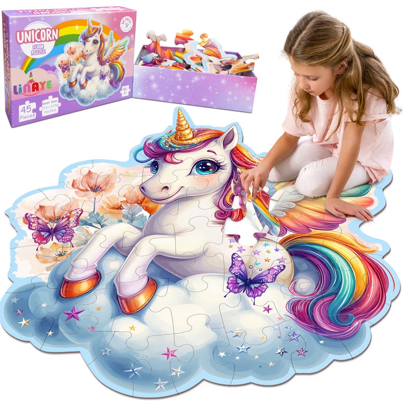 LINAYE Unicorn Puzzle for Kids Ages 46 Unicorn Floor Puzzles for Girls 46 48 Pieces Large Puzzles for Toddlers Kids Christmas Birthday Gifts Toys for 3 4 5 6 7 8 Year Old Girls - Image 3
