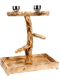 Bird Life Natural Wood Tree Perch For Large Birds And Parrots – Includes Food And Water Bowls And Drop Tray – Large
