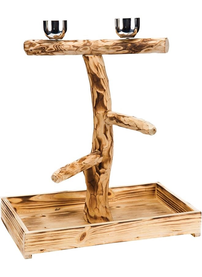Penn Plax - Bird Life Natural Wood Tree Perch For Large Birds And Parrots – Includes Food And Water Bowls And Drop Tray – Large - Image 1