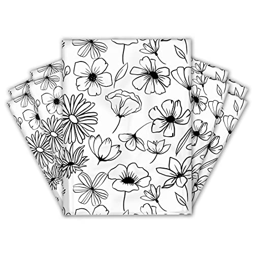 Pro Supply Global 10x13 (100) Black and White Sketched Floral Summer Designer Poly Mailers Waterproof Self Sealing Tear Resistant Polymailers Shipping Envelopes Premium Printed Bags For Small Businesses - Image 2