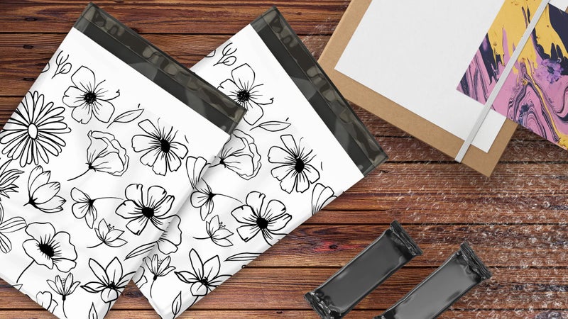 Pro Supply Global 10x13 (100) Black and White Sketched Floral Summer Designer Poly Mailers Waterproof Self Sealing Tear Resistant Polymailers Shipping Envelopes Premium Printed Bags For Small Businesses - Image 4