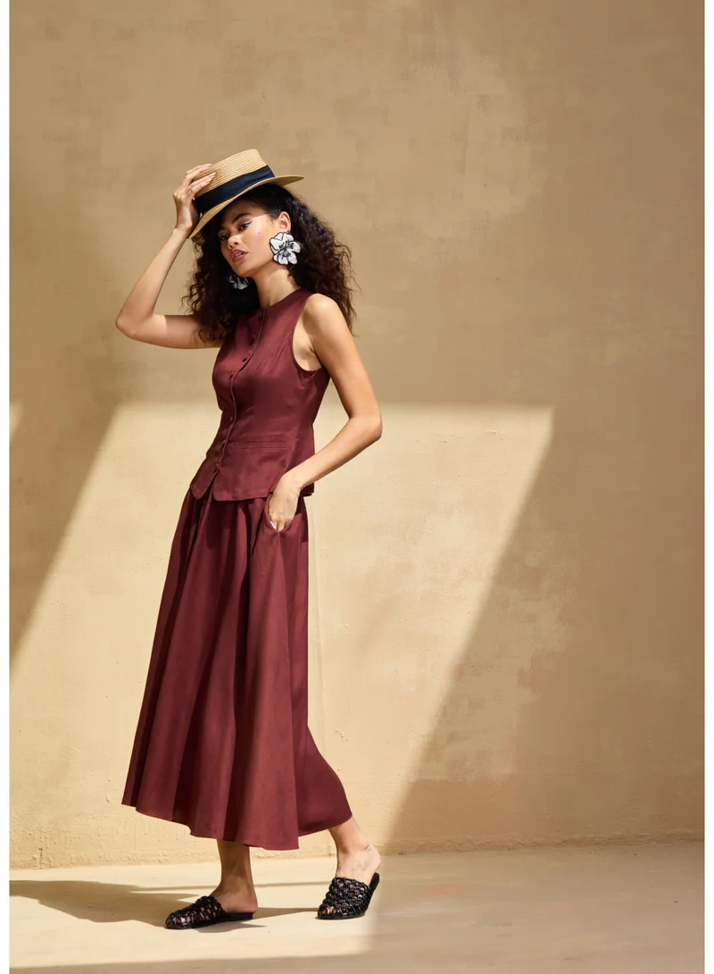 أشيتا فرنانديز تنورة ماكسي من الكتان المخلوط من كلوي - عنابي غامق