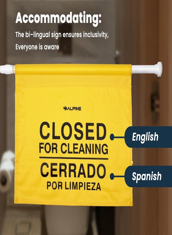 Alpine Restroom Closed for Cleaning Sign 2 Pack, Commercial Door Barricade Sign, English & Spanish Bathroom Sign, Yellow Safety Hanging Sign for Cleaning In Progress Restroom - Image 3