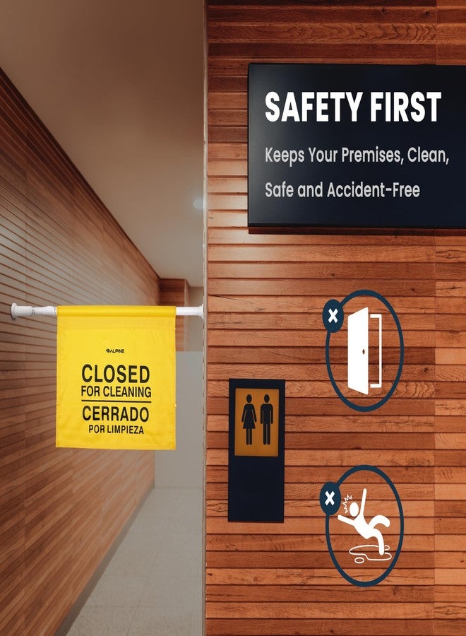 Alpine Restroom Closed for Cleaning Sign 2 Pack, Commercial Door Barricade Sign, English & Spanish Bathroom Sign, Yellow Safety Hanging Sign for Cleaning In Progress Restroom - Image 5