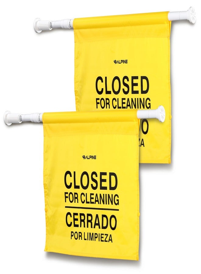 Alpine Restroom Closed for Cleaning Sign 2 Pack, Commercial Door Barricade Sign, English & Spanish Bathroom Sign, Yellow Safety Hanging Sign for Cleaning In Progress Restroom - Image 1