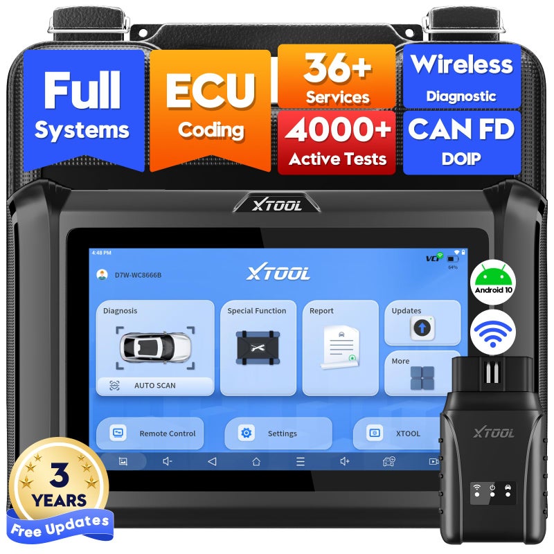 XTOOL XTOOL D7W Wireless OBD2 Scanner Diagnostic Tool 2025 Upgraded Ver of D7 Bidirectional Scan Tool ECU Coding 39 Resets CAN FD DoIP All System Scanner for Car with 3Year Update