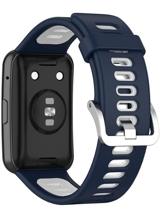 Silicone Watch Band Compatible with Huawei Watch Fit (Blue & White) - Image 3