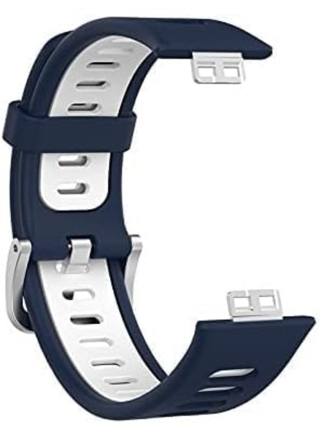 Silicone Watch Band Compatible with Huawei Watch Fit (Blue & White) - Image 1