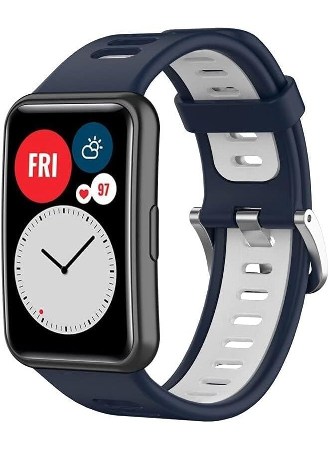 Silicone Watch Band Compatible with Huawei Watch Fit (Blue & White) - Image 4