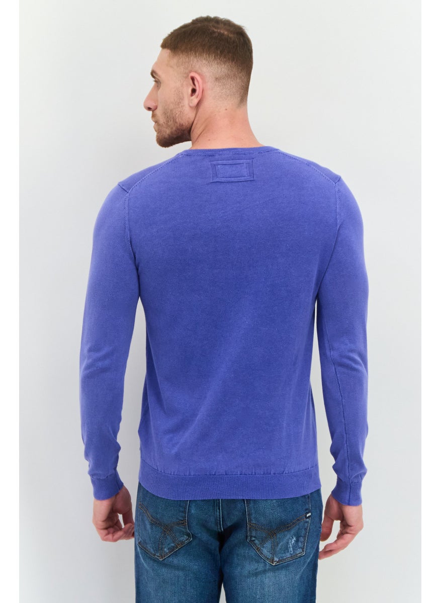 GAS Men Crew Neck Knitted Long Sleeve Sweaters, Blue  - Image 3