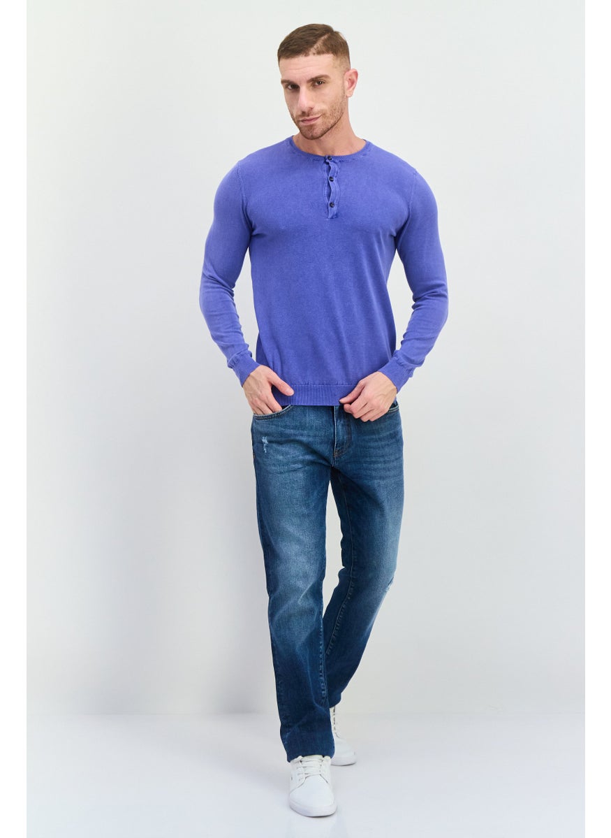 GAS Men Crew Neck Knitted Long Sleeve Sweaters, Blue  - Image 4