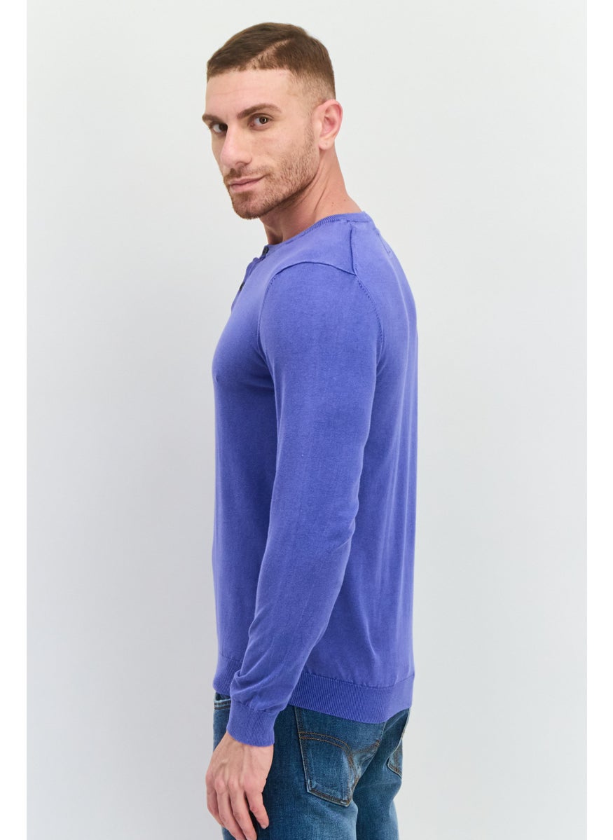 GAS Men Crew Neck Knitted Long Sleeve Sweaters, Blue  - Image 2