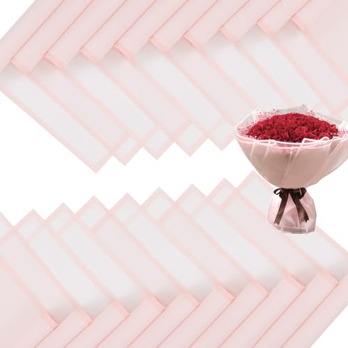 FUHITIM 20 Sheets Flower Wrapping Paper Waterproof Floral Bouquet Packaging Paper for DIY CraftsFlorist Supplies Packaging Paper for Wedding Birthday Gift Translucent Light Pink - Image 2