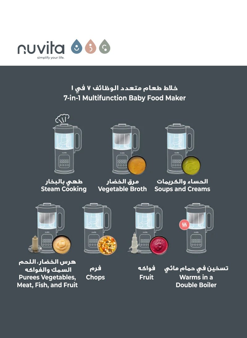 نوفيتا صانع طعام الأطفال 7 في 1 Magic Pappa | متعدد الوظائف للتبخير، الخلط والفرم | 3 شفرات لتموجات مخصصة | حاويتان من الزجاج والفولاذ | سهل التنظيف | مؤقت قابل للبرمجة - Image 2