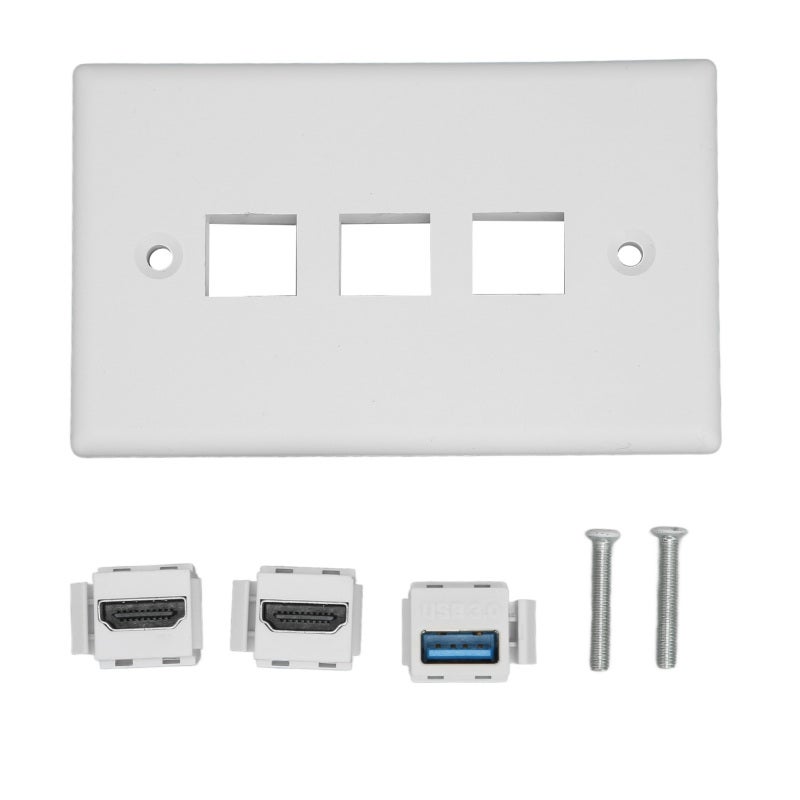 لوحة حائط HDMI متعددة الوسائط عالية الدقة بثلاثة منافذ مع إخفاء الكابلات - لوحة حائط USB 3.0 بدون لحام لتثبيت التلفاز عالي الدقة على الحائط - Image 1