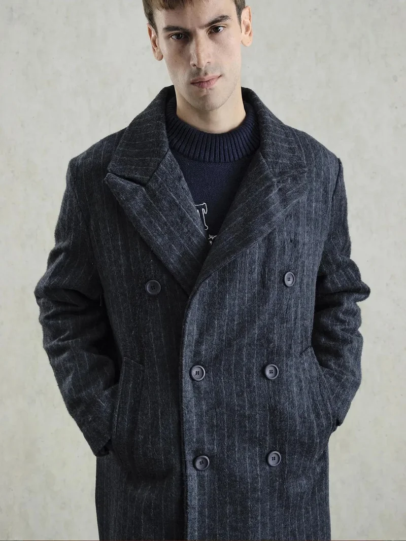 Giesto Navy Blue GIESTO Textured Buttoned Striped Jacket for Men | Best Price UAE