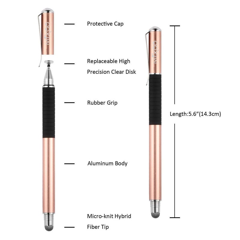 Mixoo Capacitive Stylus Pen, Disc & Fiber Tip 2 in 1 Series, High Sensitivity and Precision, Universal for ipad, iPhone, Tablets and Other Touch Screens, Model: Rose Gold - Image 2