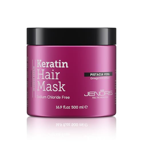 Jenoris Keratin Hair Mask for Dry Damaged Frizzy Hair Deep Conditioning Treatment with Natural Omega 369 Complex Pistachio Oil SalonProfessional Paraben SLS Free 169 Fl Oz