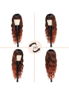 NAYOO NAYOO Auburn Wigs with Bangs for Women Long Curly Wavy Hair Wigs Heat Resistant Synthetic Fiber Wigs for Daily Party Use 26 Inches (Ombre Auburn)  - Image 2