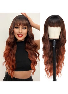 NAYOO NAYOO Auburn Wigs with Bangs for Women Long Curly Wavy Hair Wigs Heat Resistant Synthetic Fiber Wigs for Daily Party Use 26 Inches (Ombre Auburn)  - Image 1
