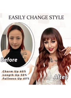 NAYOO NAYOO Auburn Wigs with Bangs for Women Long Curly Wavy Hair Wigs Heat Resistant Synthetic Fiber Wigs for Daily Party Use 26 Inches (Ombre Auburn)  - Image 4