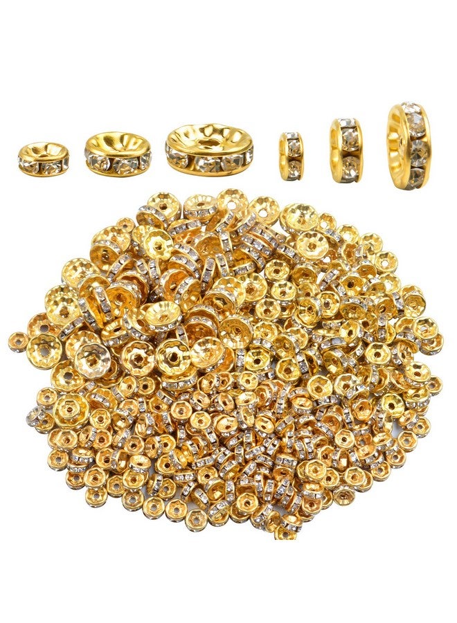 Aylifu 400 Pieces Round Crystal Spacer Beads Rondelle Charm Beads 6Mm 8Mm 10Mm For Jewelery Making Gold Color - Image 1