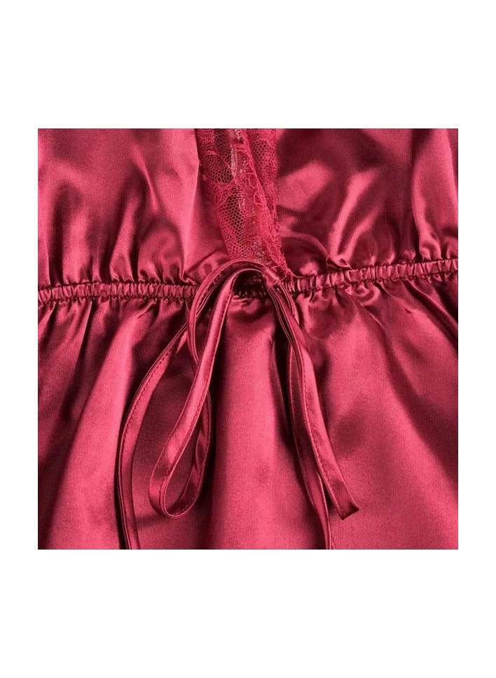 1-Piece Women Night Gowns Sleepwear,Nightwear Long Sleeping Dress,Luxury Women Casual Night Dress,Ladies Home Dressing,Colour Wine - Image 5