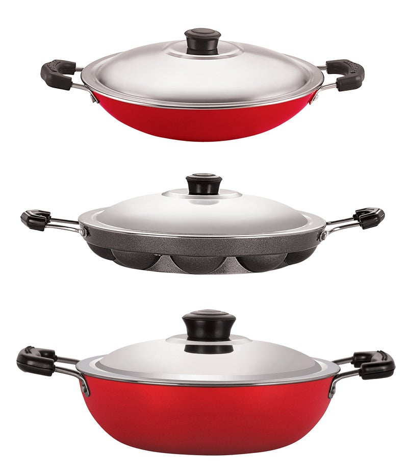 Nirlon Odor Free 3 Layer Non-Stick Coating Cookware Combo Item Set with Bakelite Handle, 2.6mm_DKD(M)_AP(12)_AC - Image 2