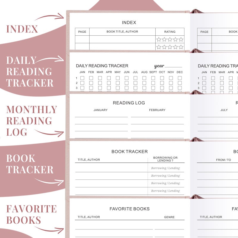 JUBTIC Reading Journal - Book Log for 75 Reviews & Progress Tracking - Gift for Book Lovers - A5 Size, Rose Gold - Image 5
