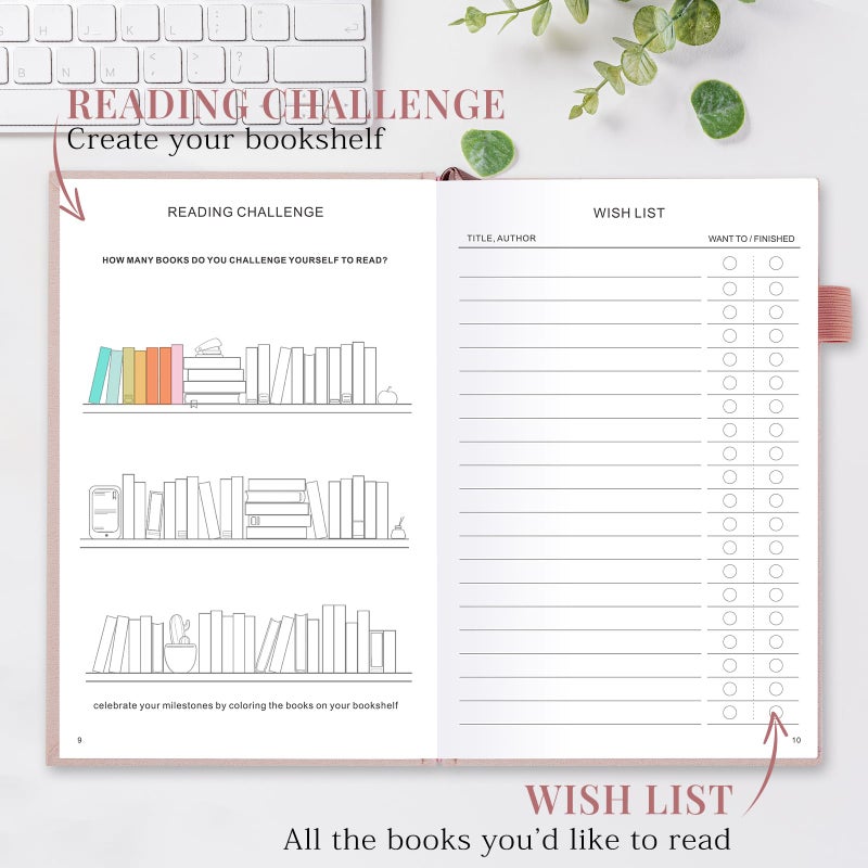 JUBTIC Reading Journal - Book Log for 75 Reviews & Progress Tracking - Gift for Book Lovers - A5 Size, Rose Gold - Image 4