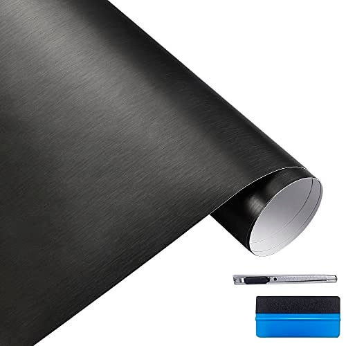 LZLRUN Brushed Metallic Steel Vinyl Wrap Roll with Air Release Technology DIY Styling Adhesive Decal Wrapping Car Accessories (Black, 1.65ft x 5ft) - Image 1