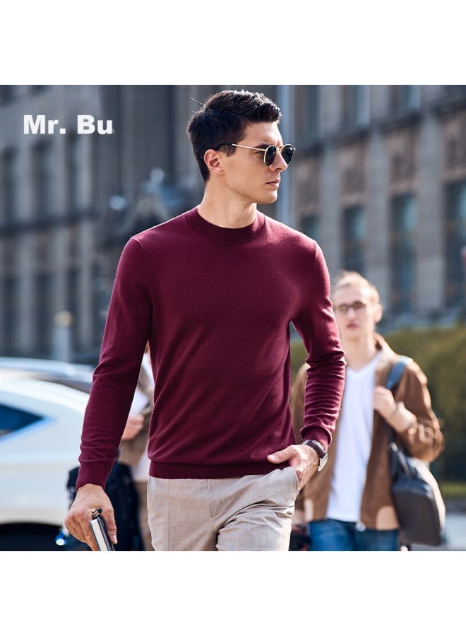 Mr. Bu Mr. Bu Dawei Celebrity- Pired Autumn And Winter Machine-washable Pure Wool Sweater For Men, Wine Red, Xxxxl/195  - Image 1