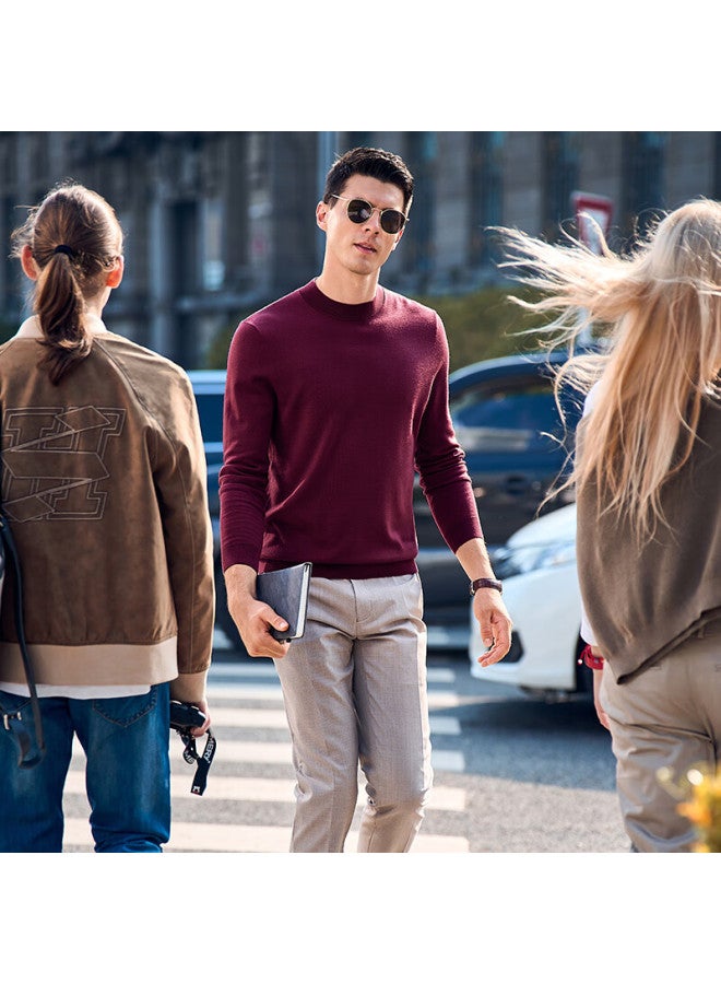 Mr. Bu Mr. Bu Dawei Celebrity- Pired Autumn And Winter Machine-washable Pure Wool Sweater For Men, Wine Red, Xxxxl/195  - Image 2