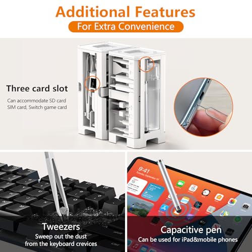 GintaXen Cell Phone Cleaning Kit, iPhone Cleaning Kit for Charging Port Cleaner Keyboard Cleaning Kit for Airpods/Android/USB C/Earbuds/Laptop/iPad/Camera Lens with Stylus Pen (White (with Putty and Cloth)) - Image 4