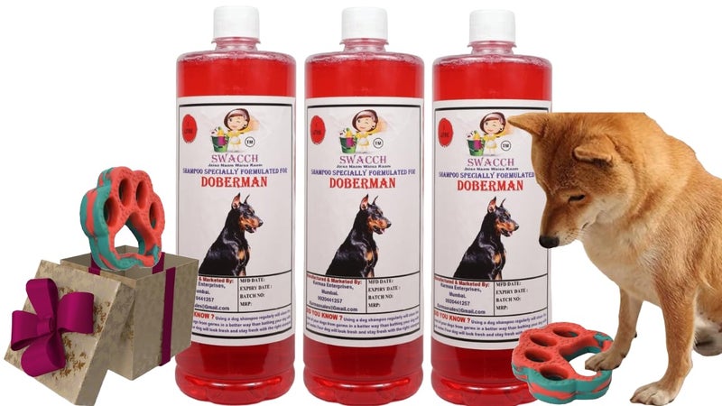 swacch Doberman Dog Shampoo + Paw Shape I Rubber Dog Toy for Training and Interactive I Durable & Safe I Combo Pack I 3 Litre Jasmine - Image 1