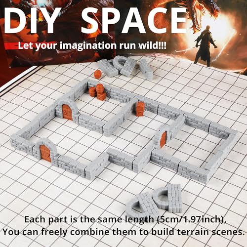 AUSPDICE Dungeon Walls 40pcs 28mm Miniature RPG Modular System DND Terrain Building Accessories for Tabletop Role Playing Scenes, Gift of Christmas Halloween for DM - Image 2