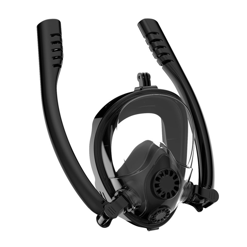 2019 new diving mask full dry snorkeling mask gopro anti-fog camera one-way cycle breathing Black/Black