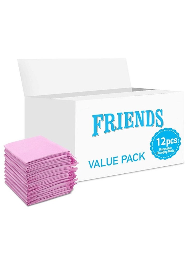 Friends حصائر تغيير قابلة للتخلص منها، 12 قطعة، حصيرة ناعمة مقاومة للماء، حصيرة تغيير محمولة مقاومة للتسرب، وسادة تحتية مقاومة للتسرب للأمهات الجدد، وسادة حماية لطاولة المراتب - Image 1