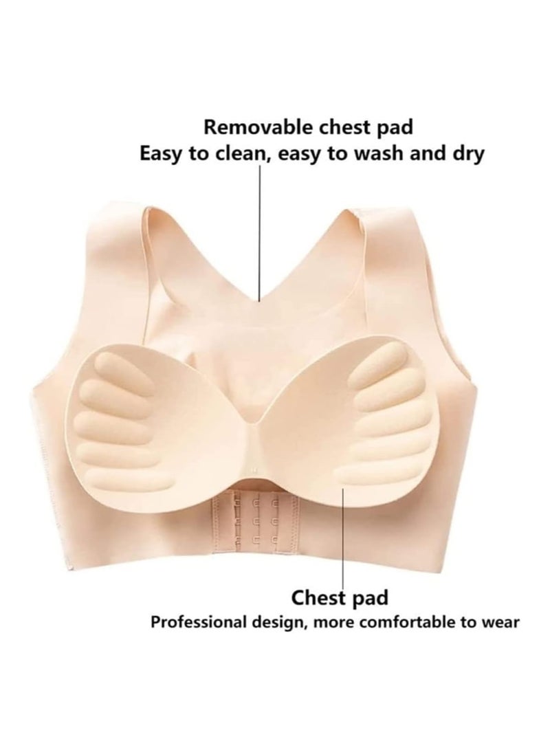 SYOSI 2Pcs Seamless Front Buckle Support Bra Secret Lane Bare Bralette Push Up Padded Back Cross Lift Bras 2-in-1 Womens Full Coverage Wire Free Back Support Posture Bra Ice Silk M - Image 2