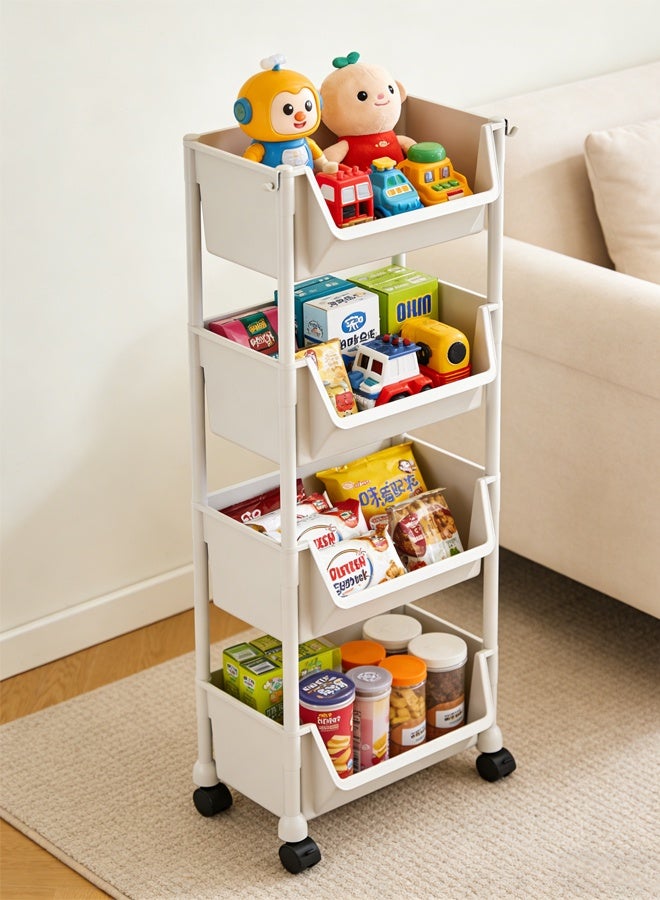 HQ-GAMING 4-Tier Narrow Rolling Storage Cart, Slim Multi-Purpose Utility Shelf Tower with Wheels, Small Mobile Organizer Stand, Storage Trolley for Kitchen Bathroom Laundry, White - Image 1