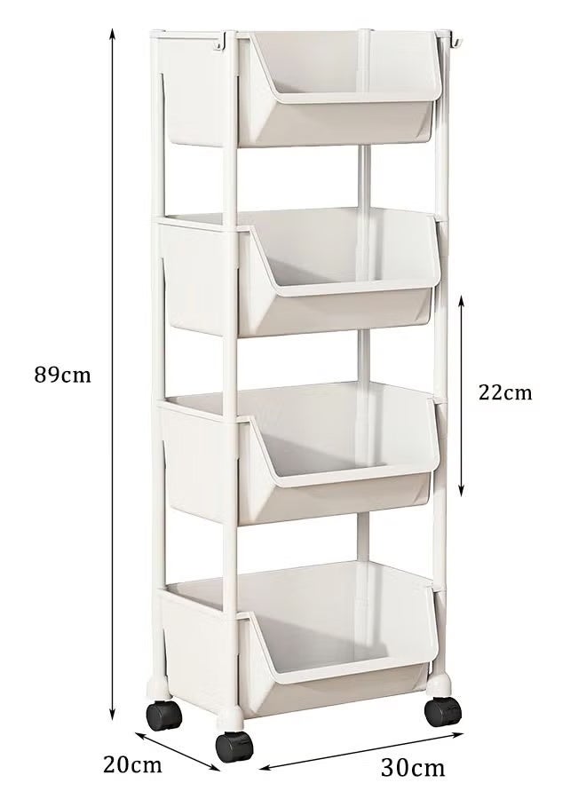 HQ-GAMING 4-Tier Narrow Rolling Storage Cart, Slim Multi-Purpose Utility Shelf Tower with Wheels, Small Mobile Organizer Stand, Storage Trolley for Kitchen Bathroom Laundry, White - Image 2