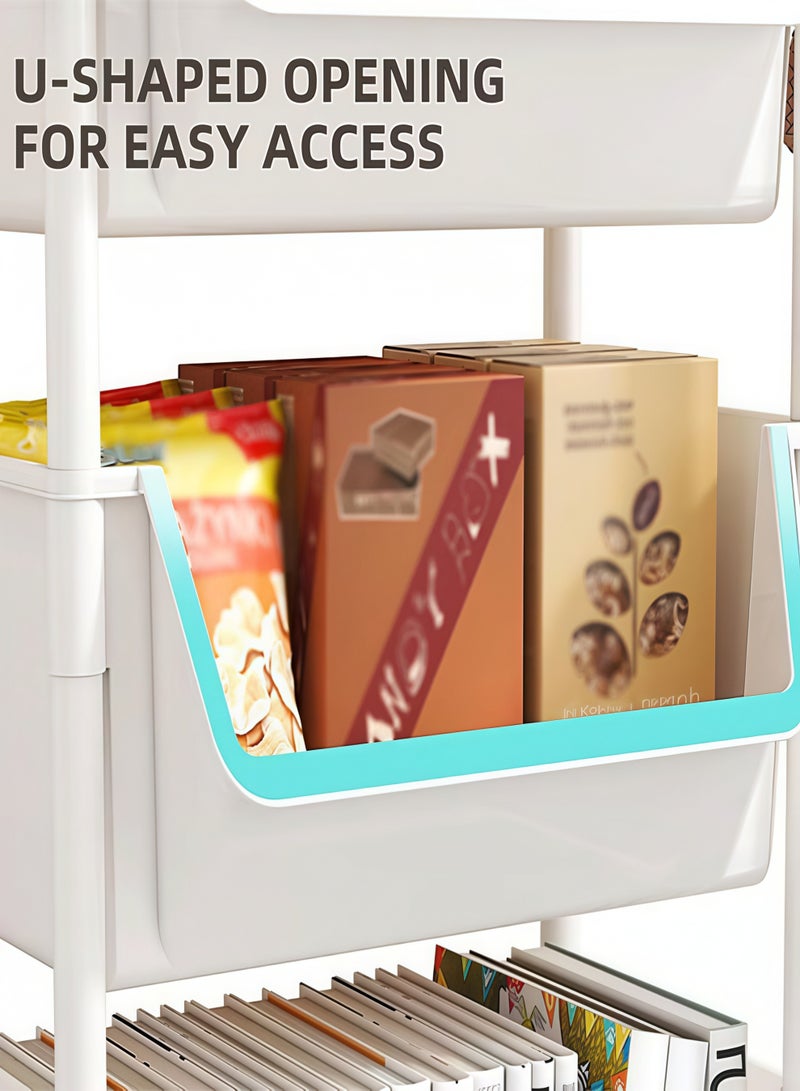 HQ-GAMING 4-Tier Narrow Rolling Storage Cart, Slim Multi-Purpose Utility Shelf Tower with Wheels, Small Mobile Organizer Stand, Storage Trolley for Kitchen Bathroom Laundry, White - Image 4