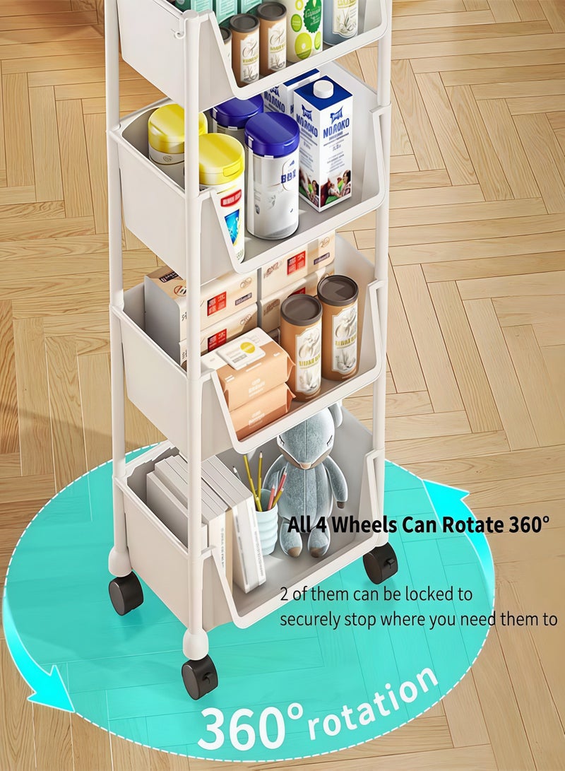 HQ-GAMING 4-Tier Narrow Rolling Storage Cart, Slim Multi-Purpose Utility Shelf Tower with Wheels, Small Mobile Organizer Stand, Storage Trolley for Kitchen Bathroom Laundry, White - Image 5
